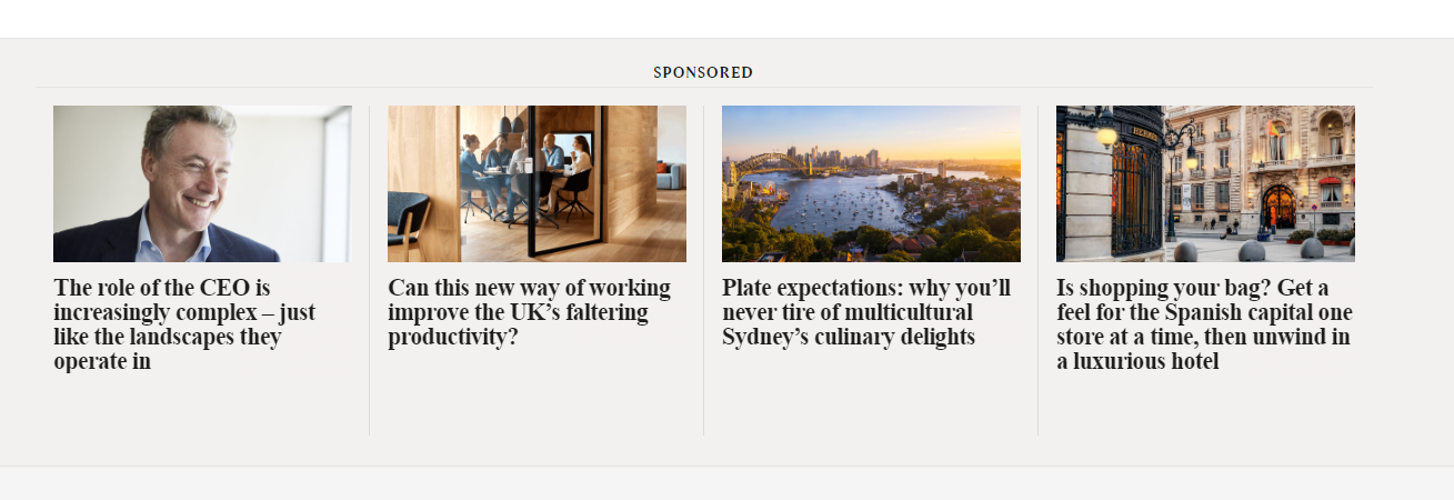 Sponsored content section on The Times website