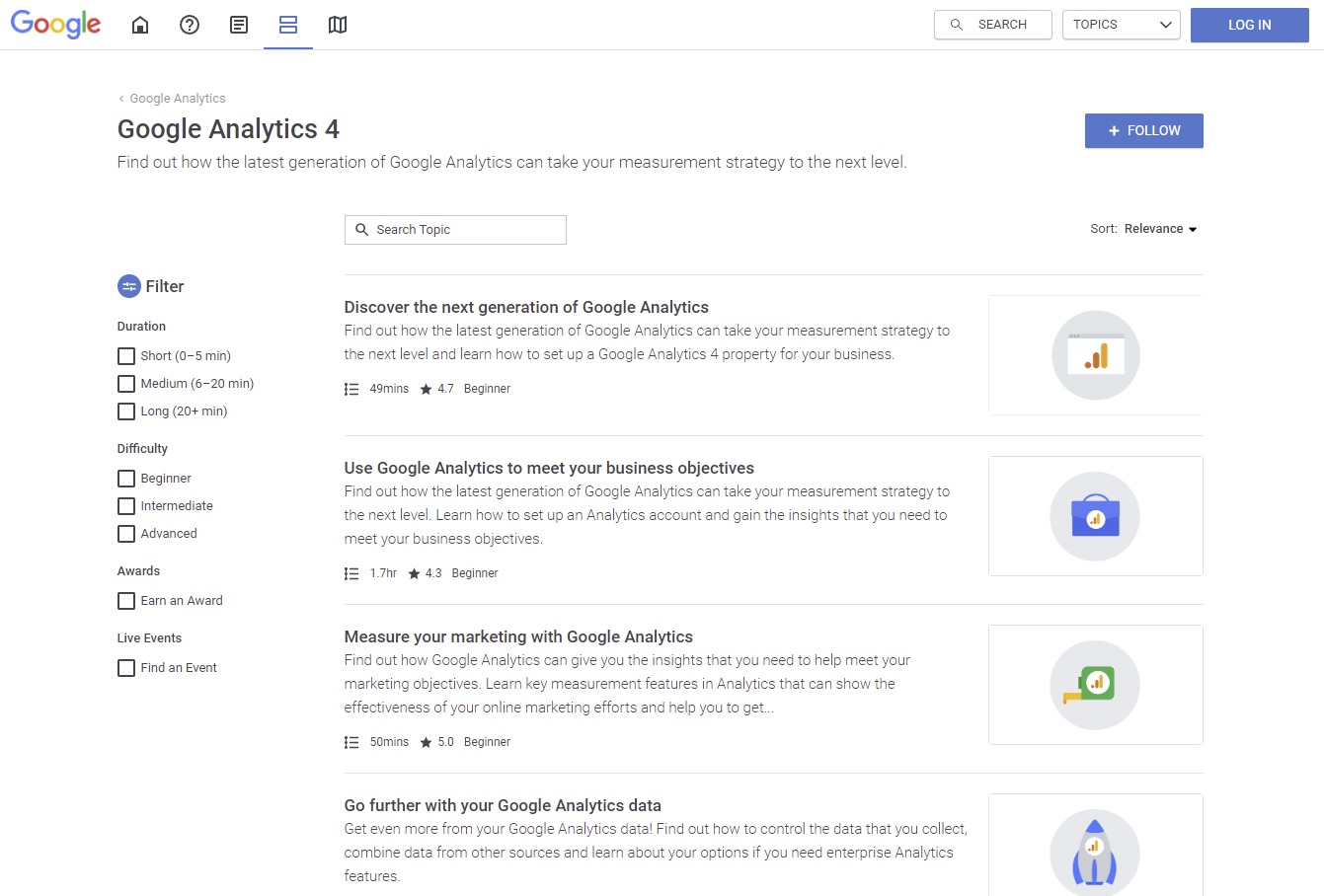 Screenshot of the SEO page on Google Skillshop