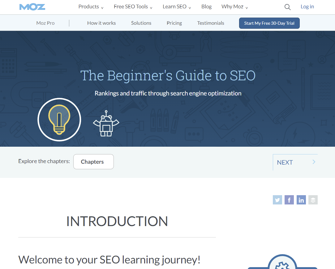 Screenshot of the first page of Moz's Beginner's Guide to SEO