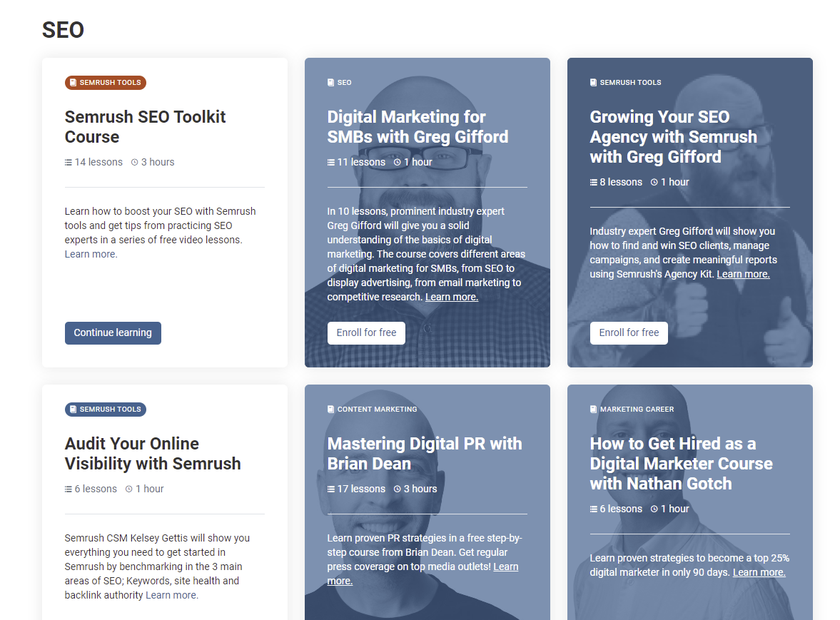 Screenshot of the Semrush Academy