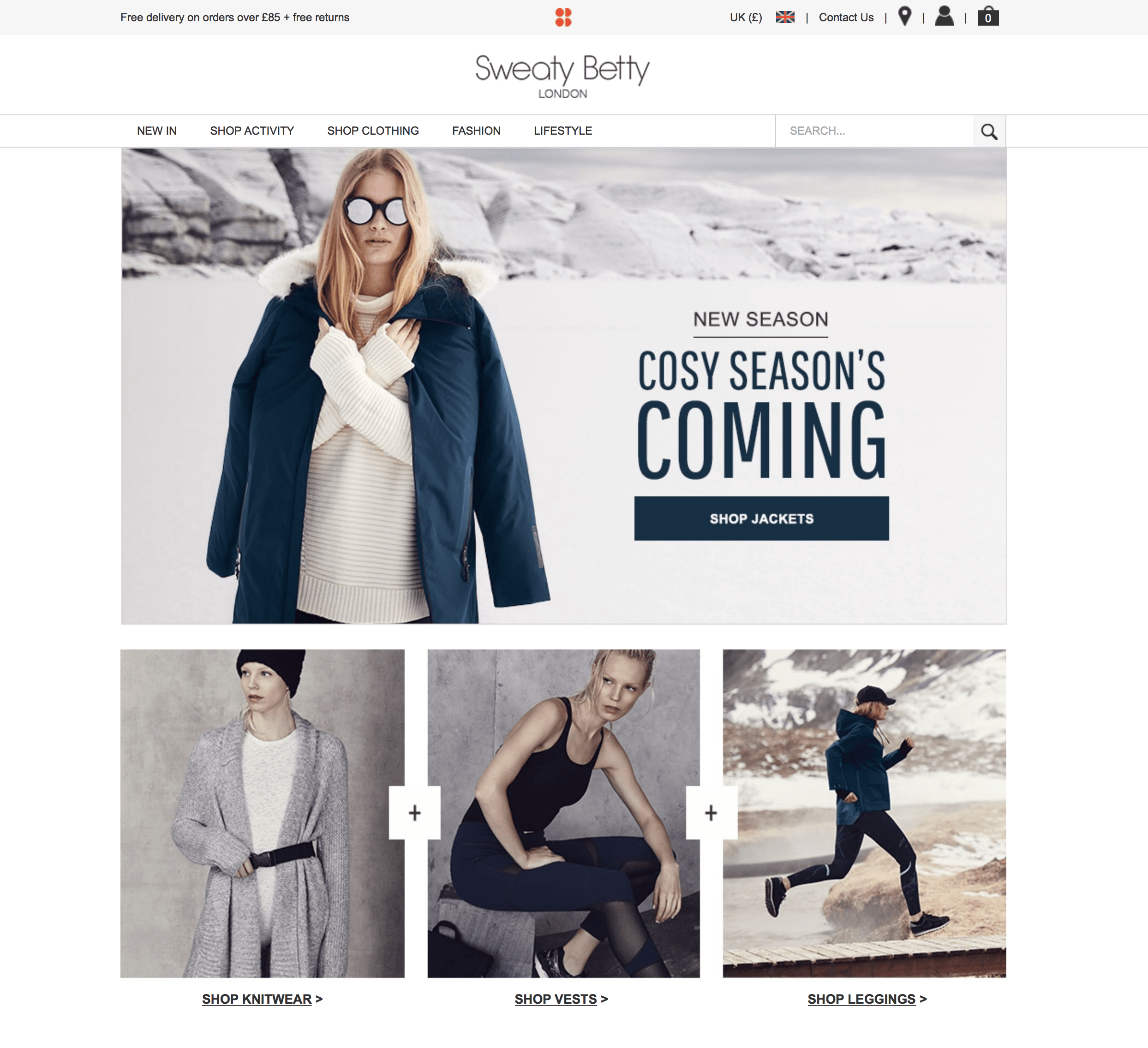 screenshot of sweaty betty website