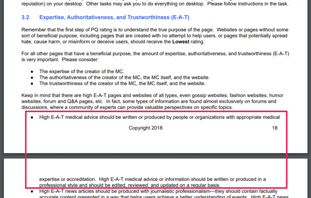 Change to Search Quality Guidelines on medical E-A-T