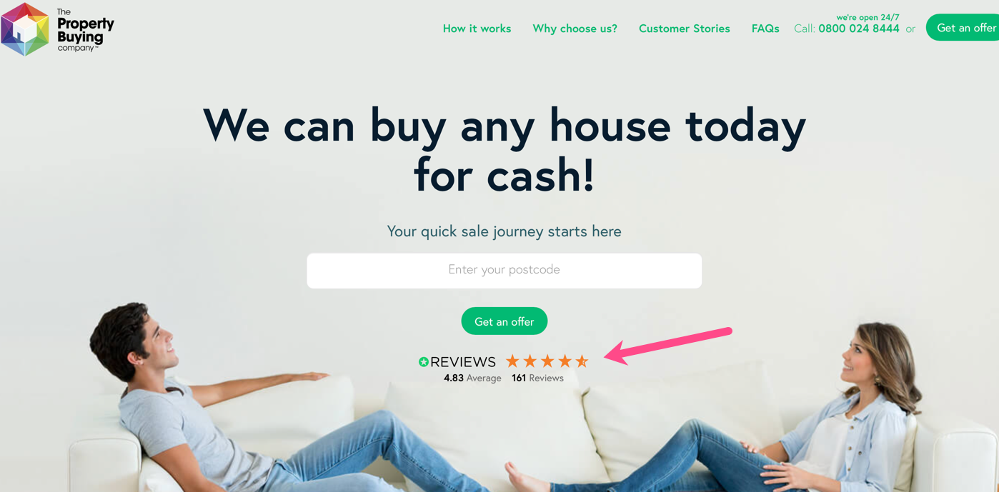 screenshot of a social proof example to improve a website's conversion rate