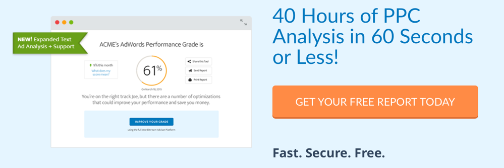 screenshot of Wordstream CTA used to improve website's conversion rate