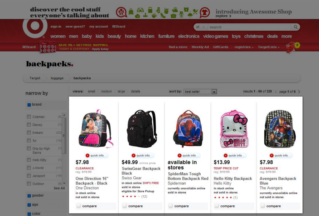 Low price backpacks shown in Google's Search Quality Guidelines