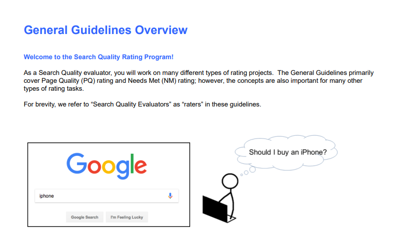 Screenshot of Google's Search Quality Rater Guidelines