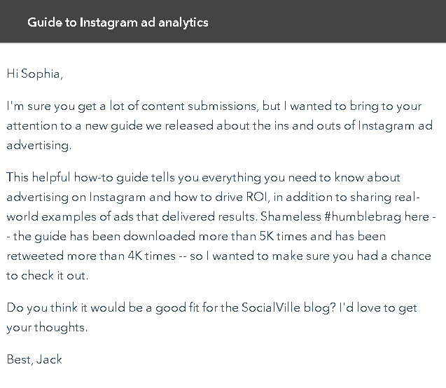 Example of a backlink outreach email