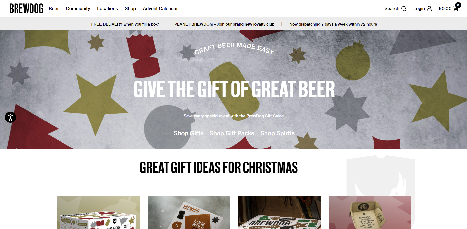 Screenshot of the BrewDog gift guide