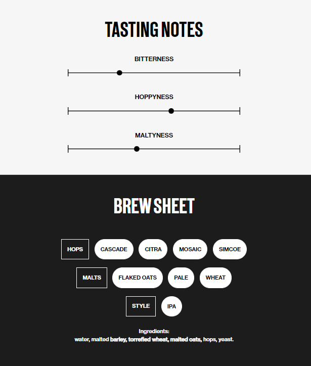 Screenshot of further product info on the BrewDog website
