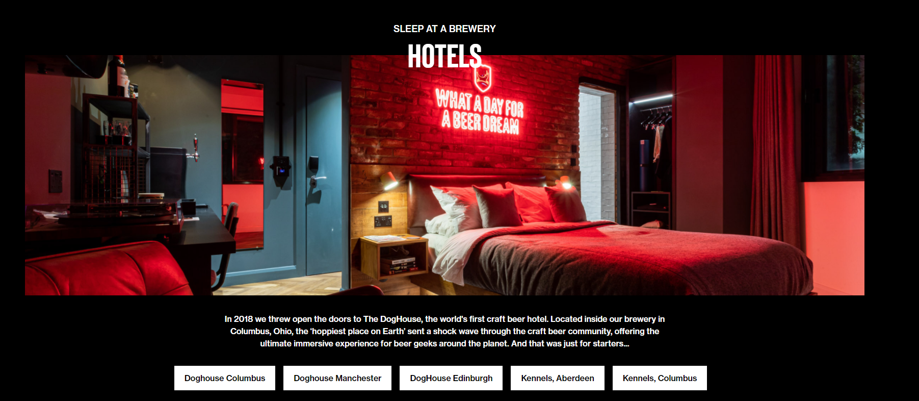 Screenshot of the BrewDog hotel website