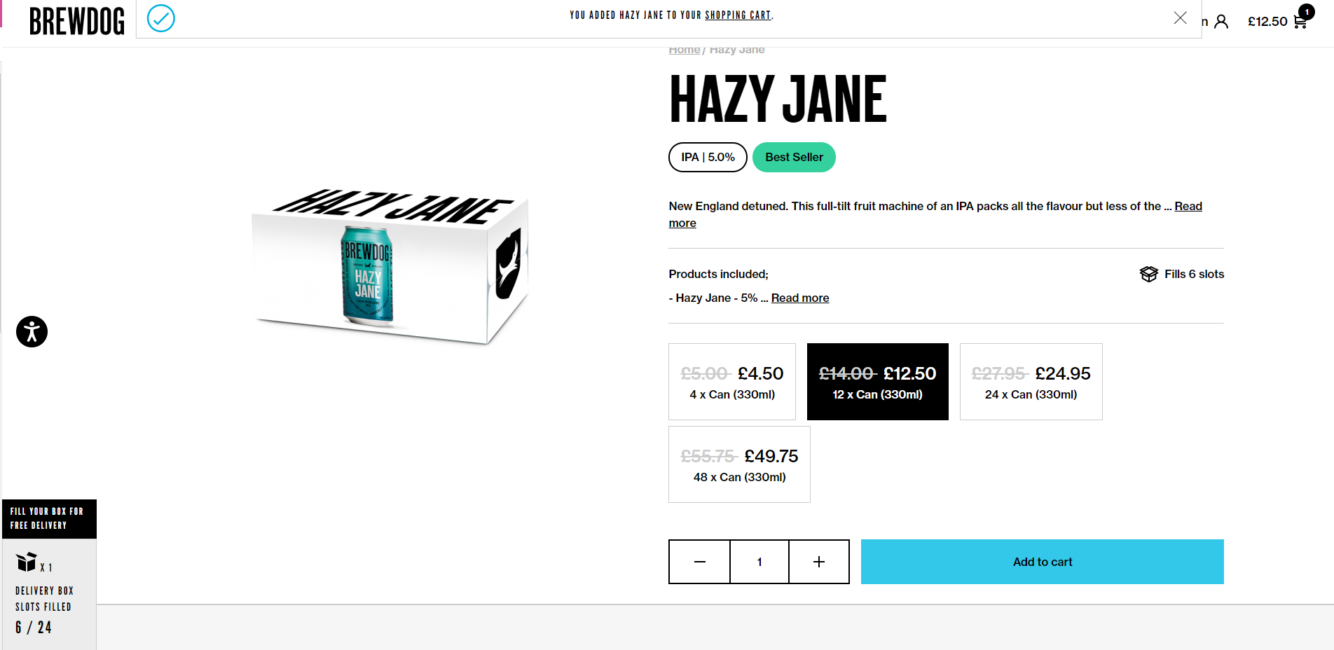 Screenshot of the BrewDog Hazy Jane product page