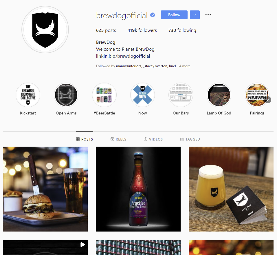 Screenshot of BrewDog's Instagram account