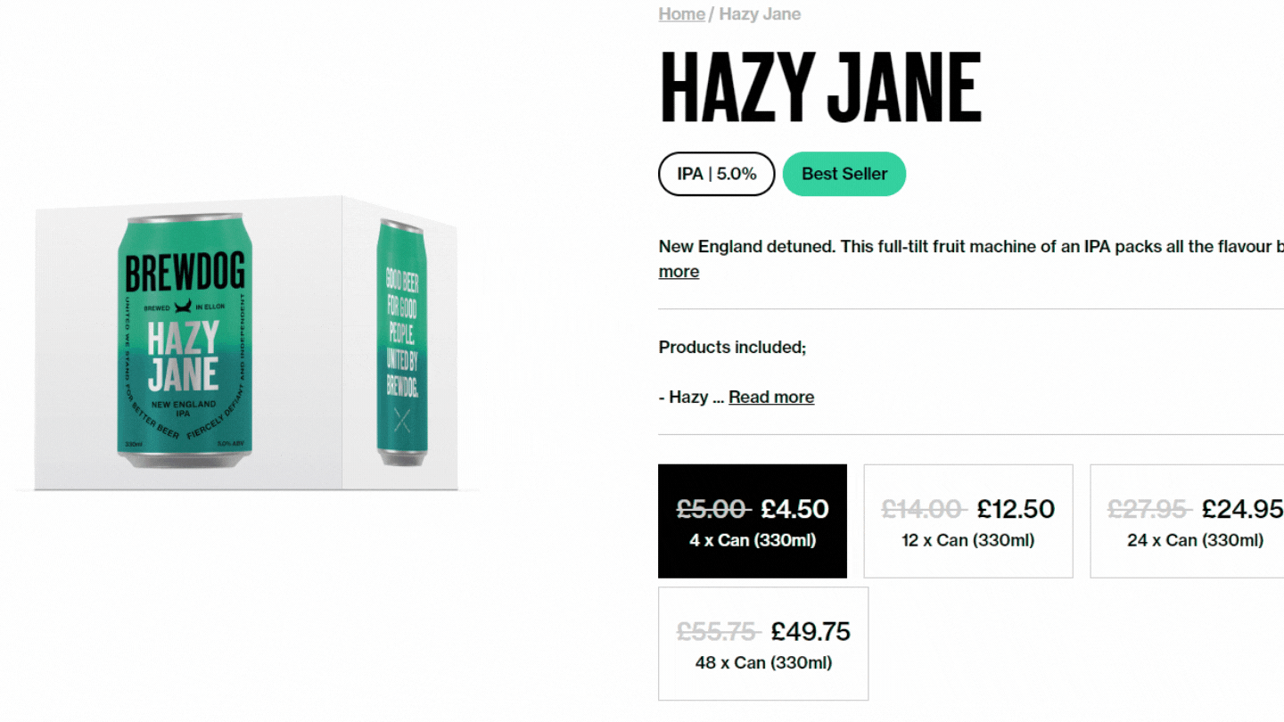 Gif showing how the add to cart price changes from white to black