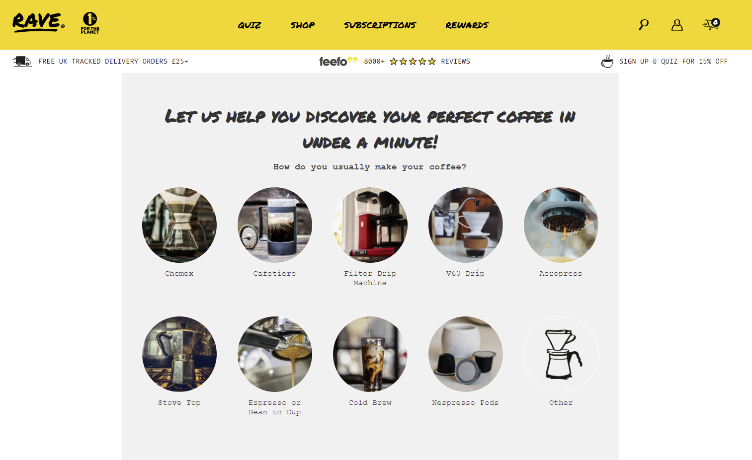 Screenshot of the Rave Coffee Quiz