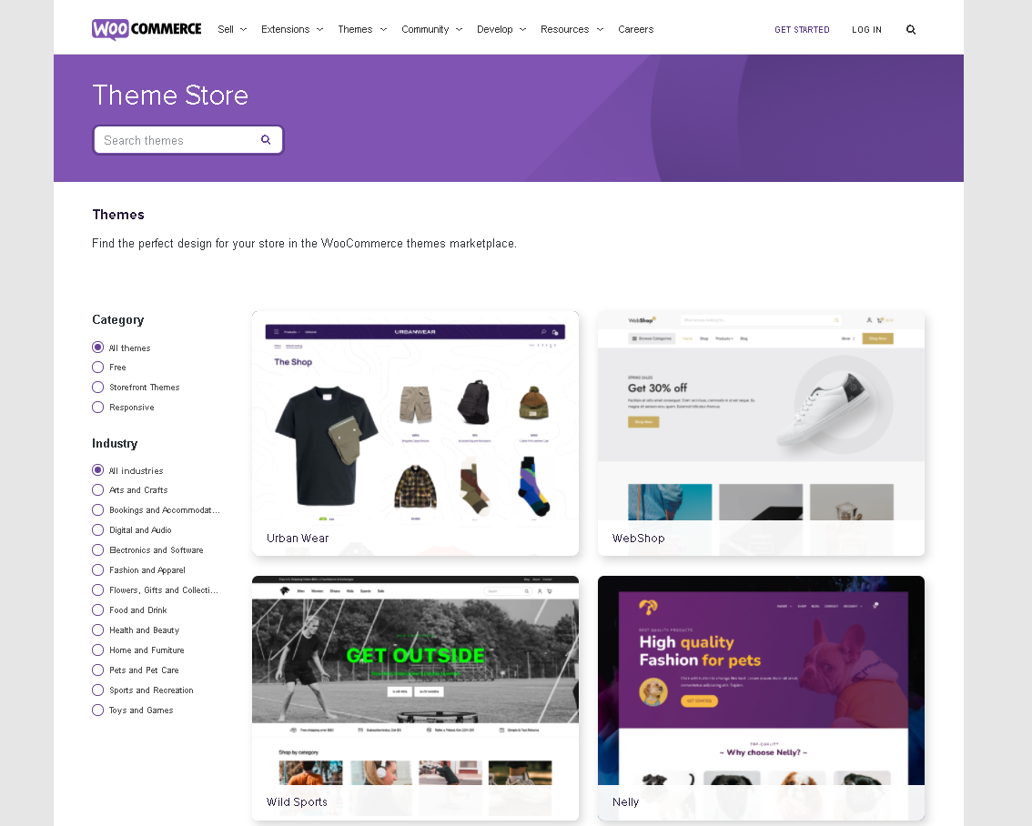 Screenshot of the WooCommerce theme store