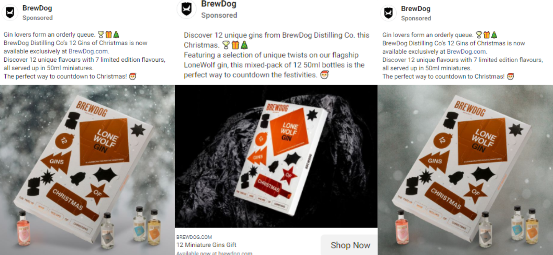 Screenshot of 3 BrewDog Lone Wolf Advent Calendar ads