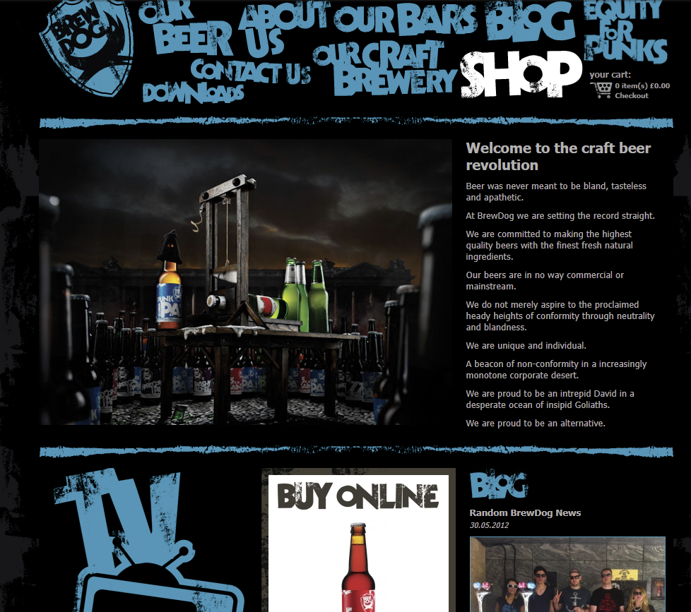 Brewdog website screenshot from 2012