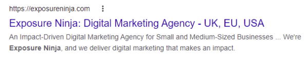 Screenshot of meta data on Google