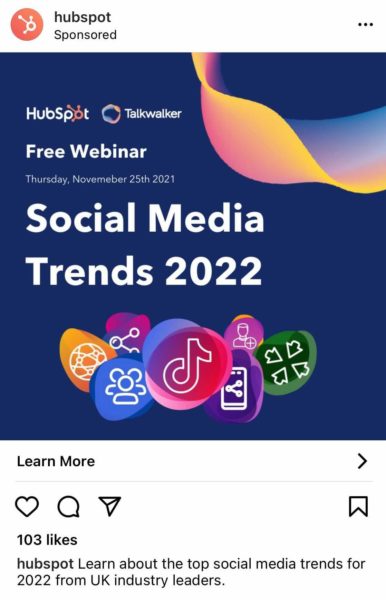 Screenshot of a HubSpot Instagram feed ad
