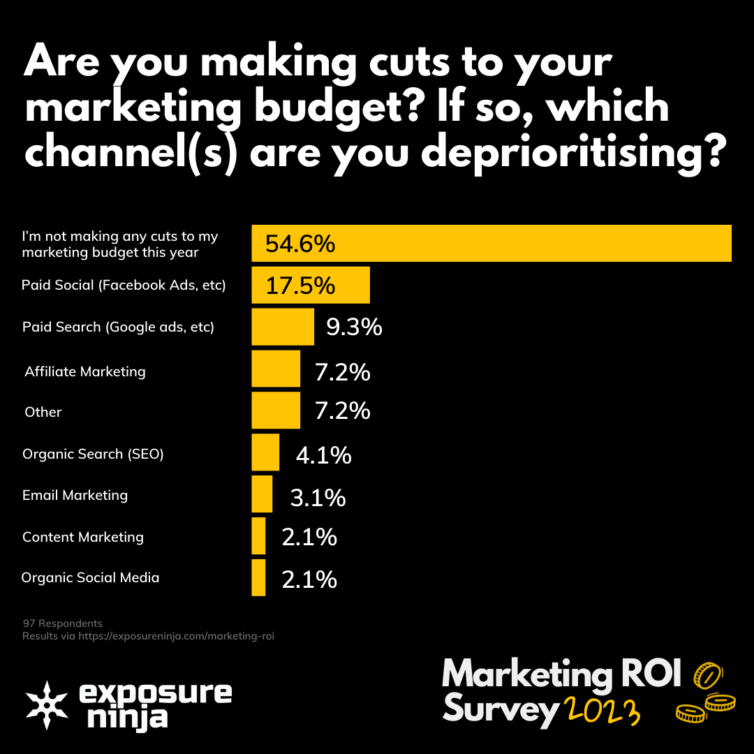 Survey answers to the question - Are you making cuts to your marketing budget_ If so, which channel(s) are you deprioritising