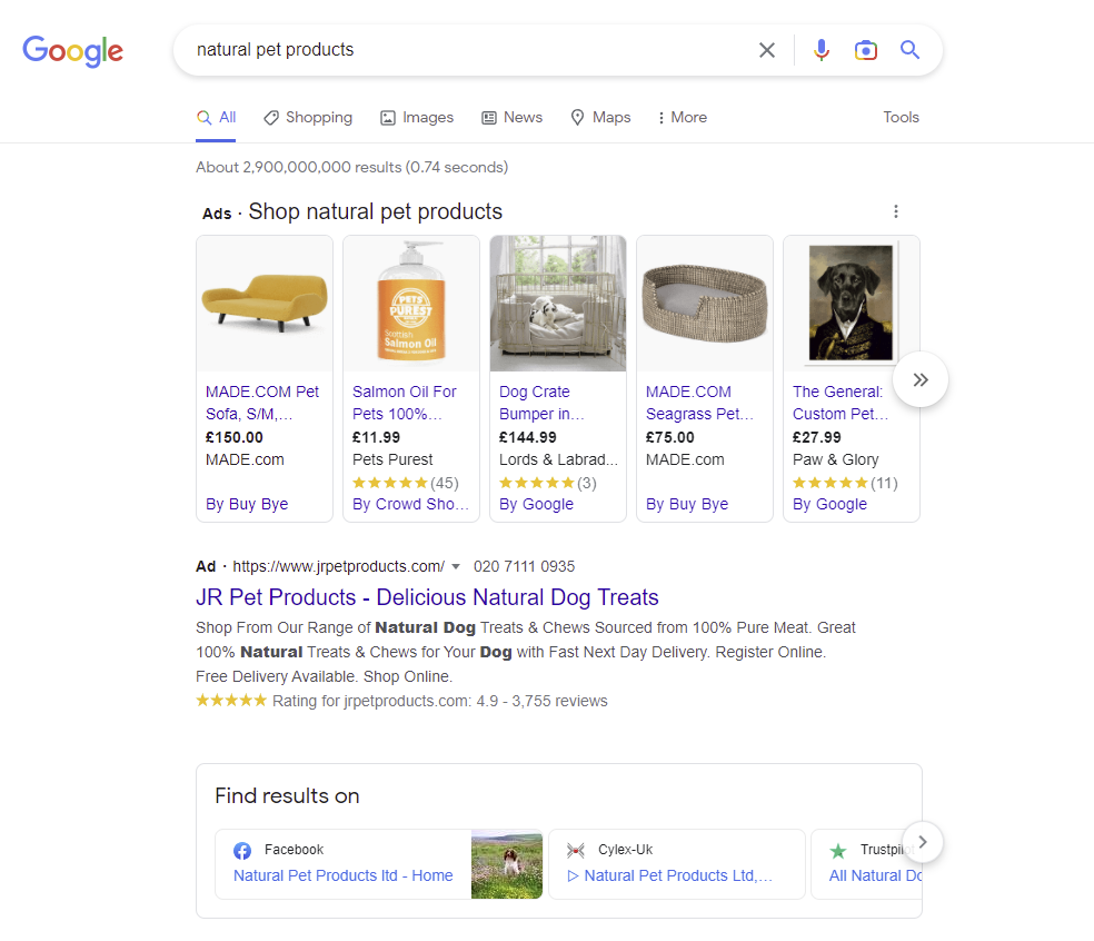 Google Search Result for "natural pet products"