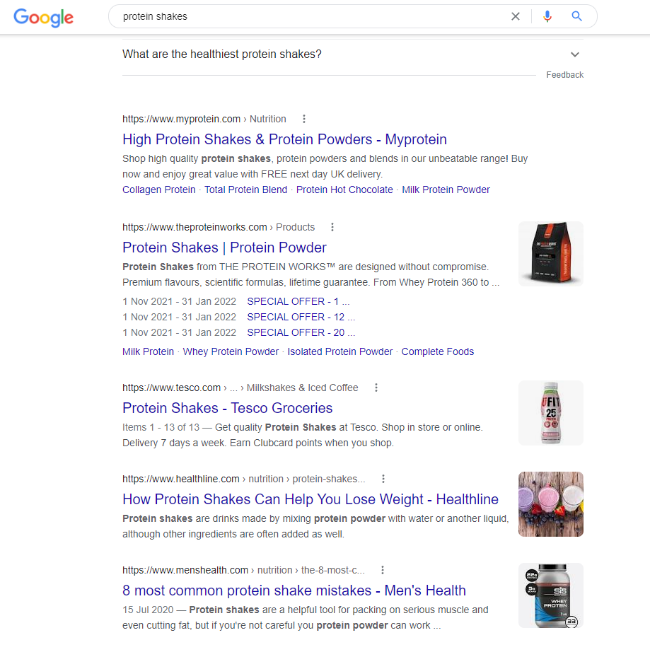 Examples of organic Google search results