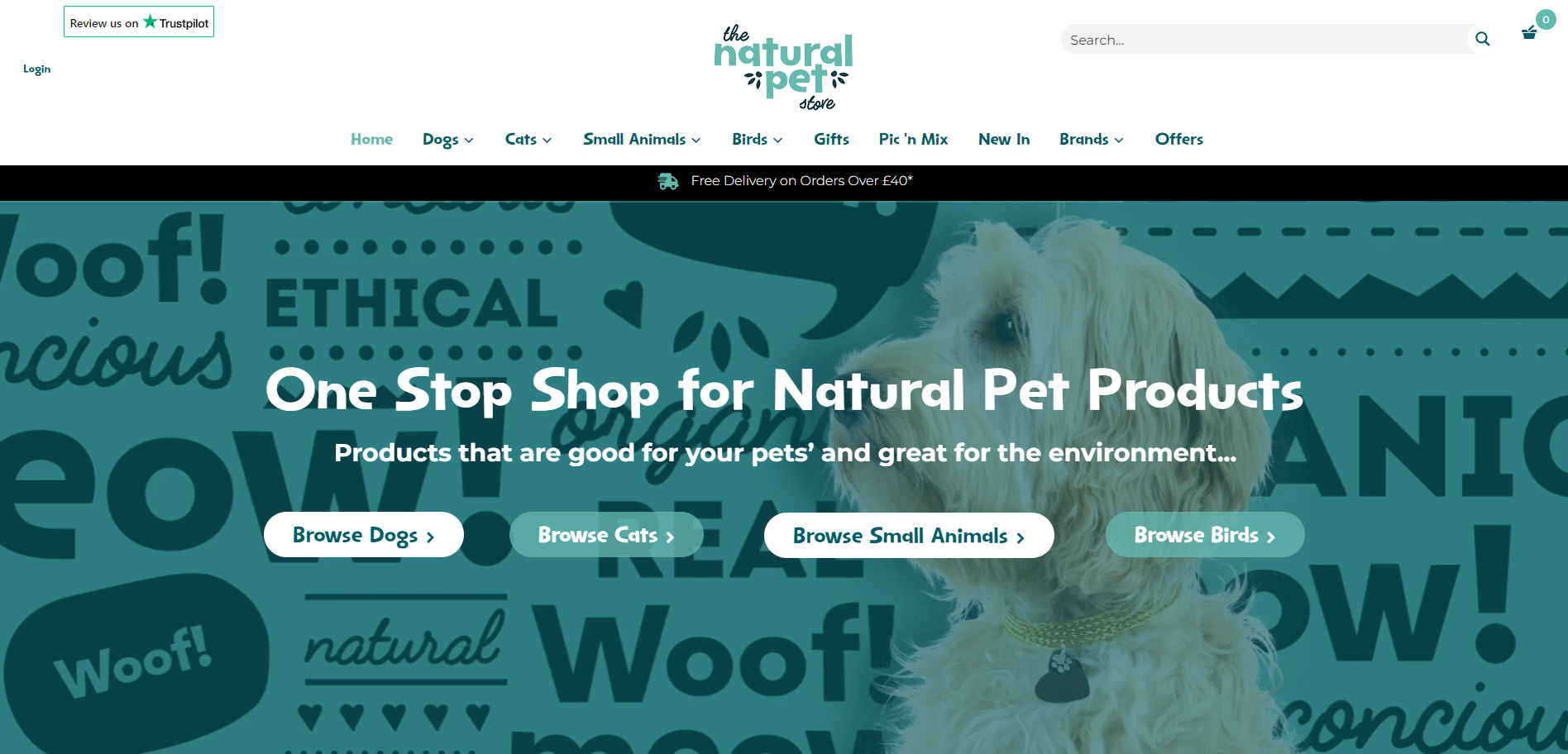 Screenshot of The Natural Pet's Homepage