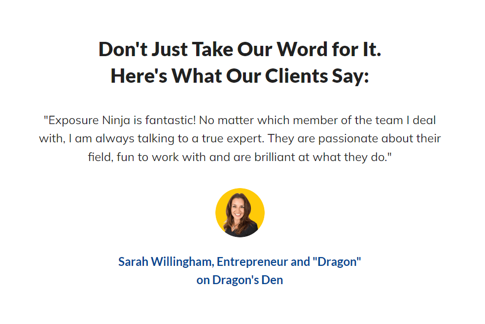 Example of a client testimonial on the Thinkplus website