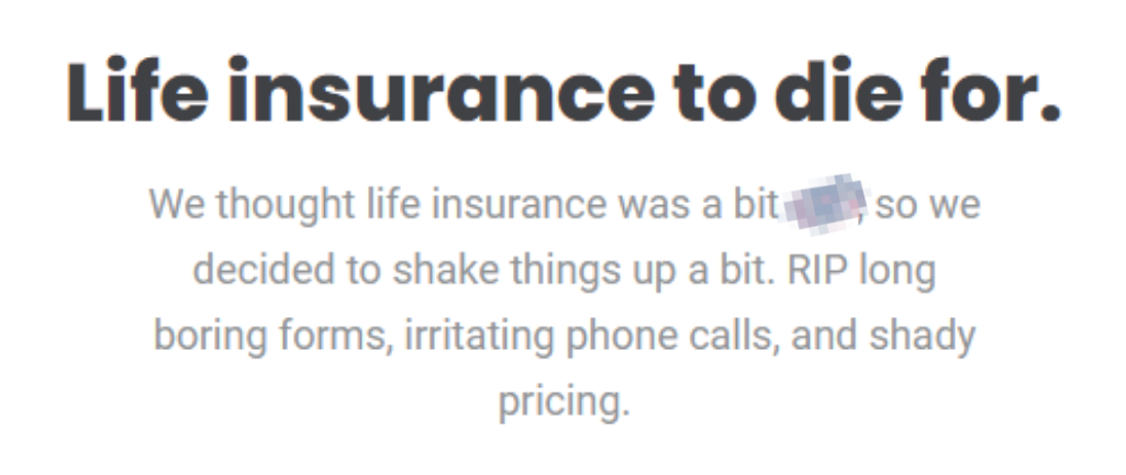 Screenshot of the Deadhappy Life Insurance Brand Messaging
