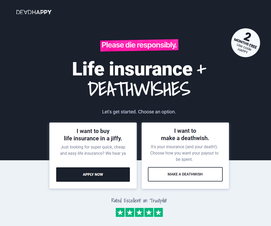 Screenshot of the DeadHappy website
