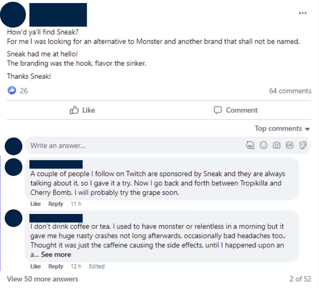 Discussion in the Sneak Community Facebook Group