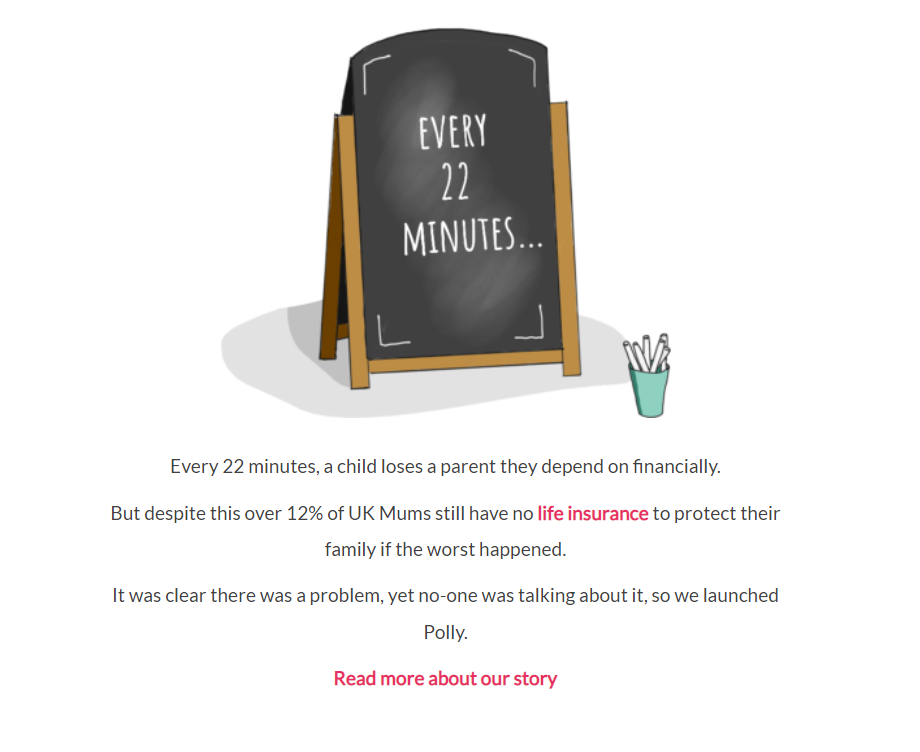 Screenshot of Polly's life insurance brand messaging