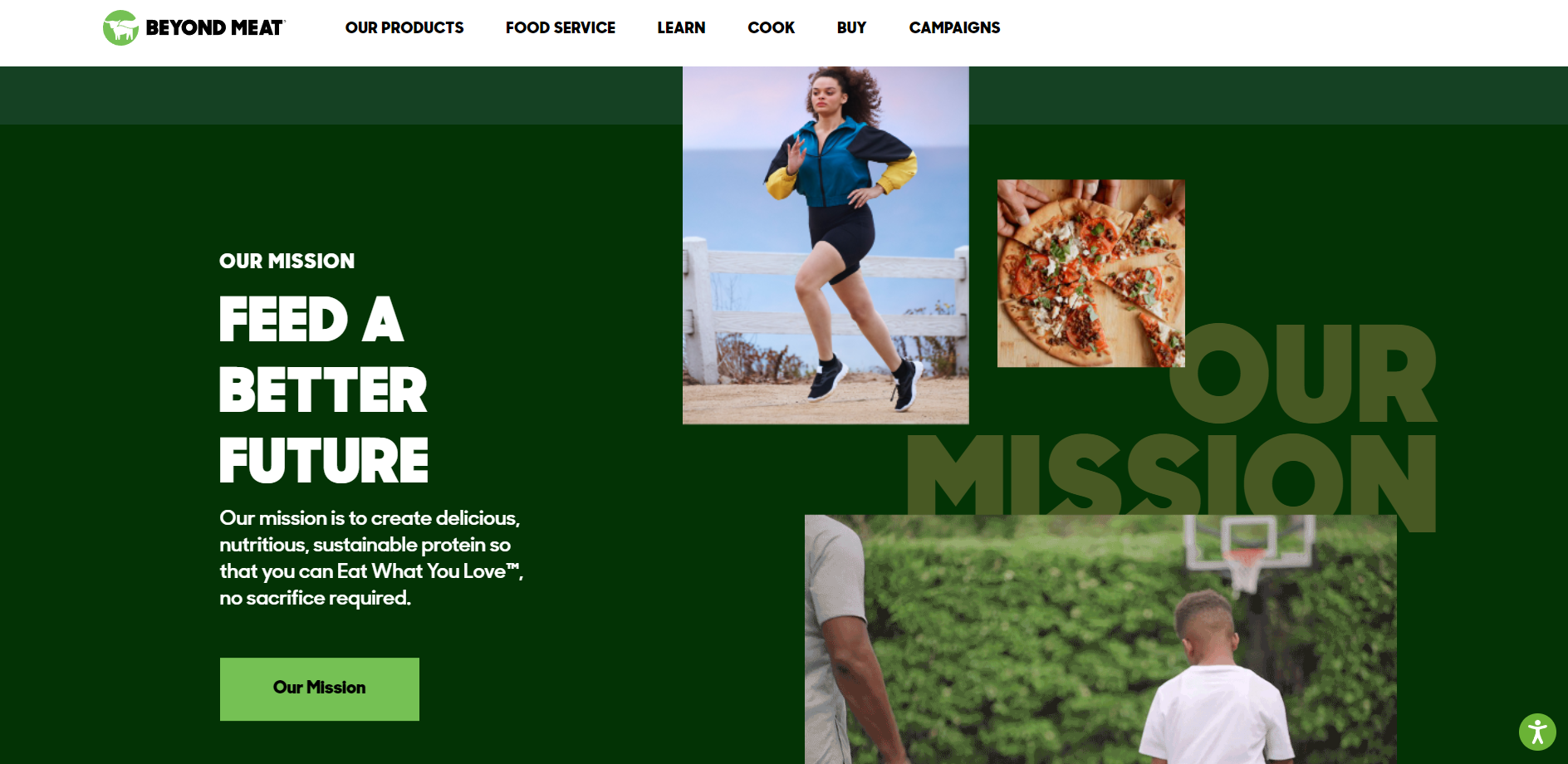 Screenshot of Beyond Meat's website and brand message