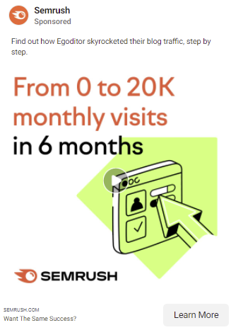 Screenshot of a Semrush facebook ad