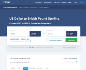 Screenshot of the USD to GBP conversion calculator