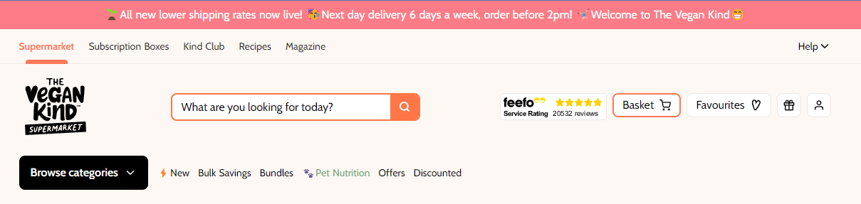 Screenshot of the Vegan Kind's benefits bar