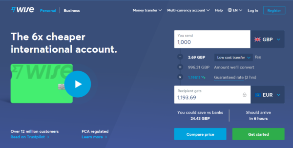 Screenshot of the Wise website