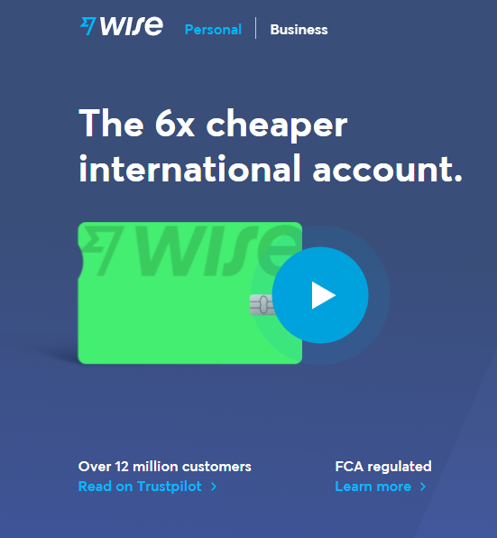 Screenshot of the Wise international account promotion