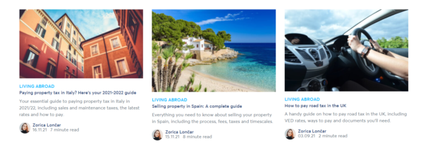 Screenshot of the Living Abroad section on the Wise blog