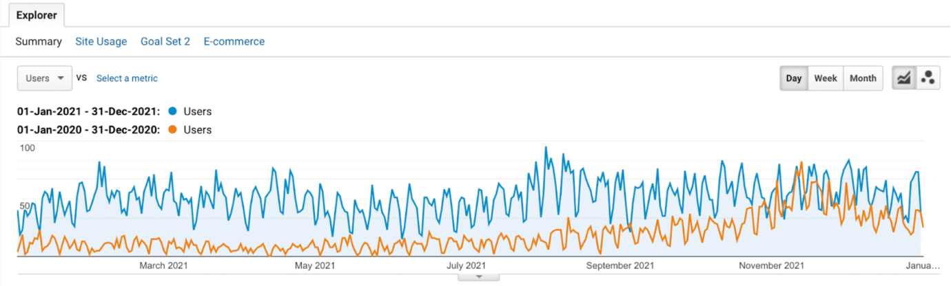 Screenshot of the Google Analytics of the US healthcare business.