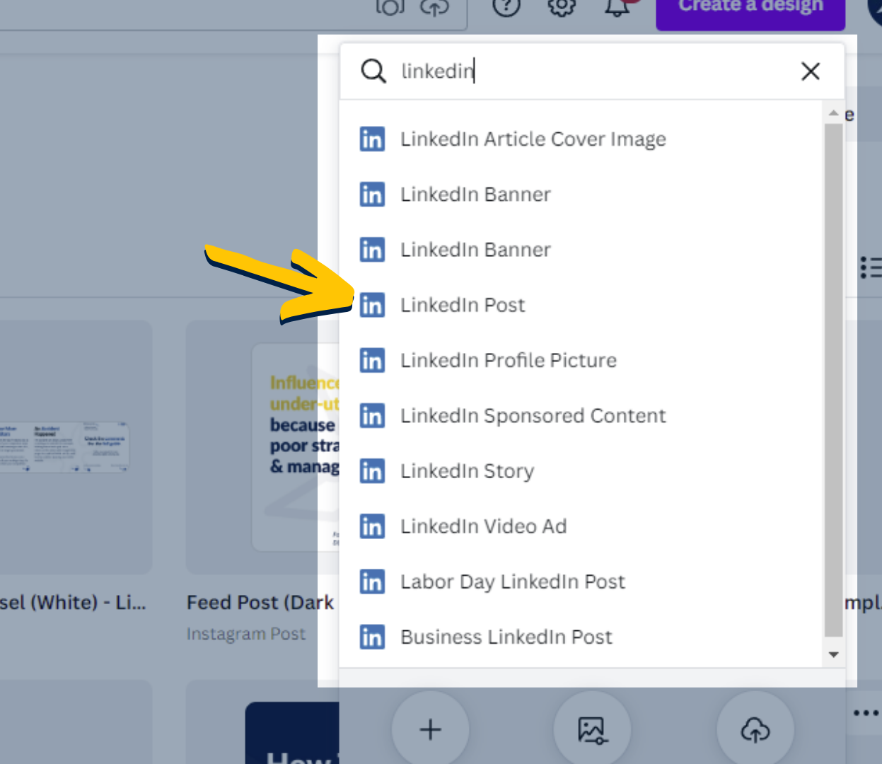 Create a new LinkedIn post in Canva