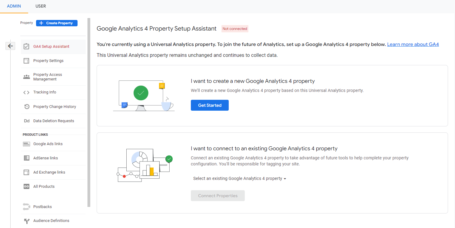 Google Analytics 4 set up options
