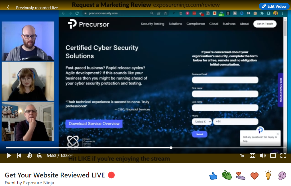 Screenshot of a LinkedIn live video