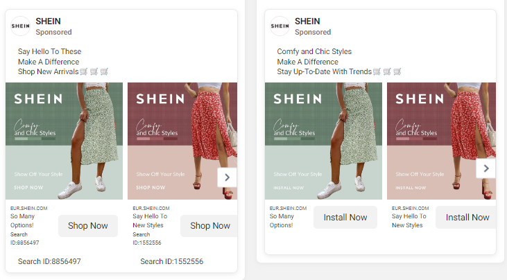 Screenshot of SHEIN ads in the Meta Ad Library