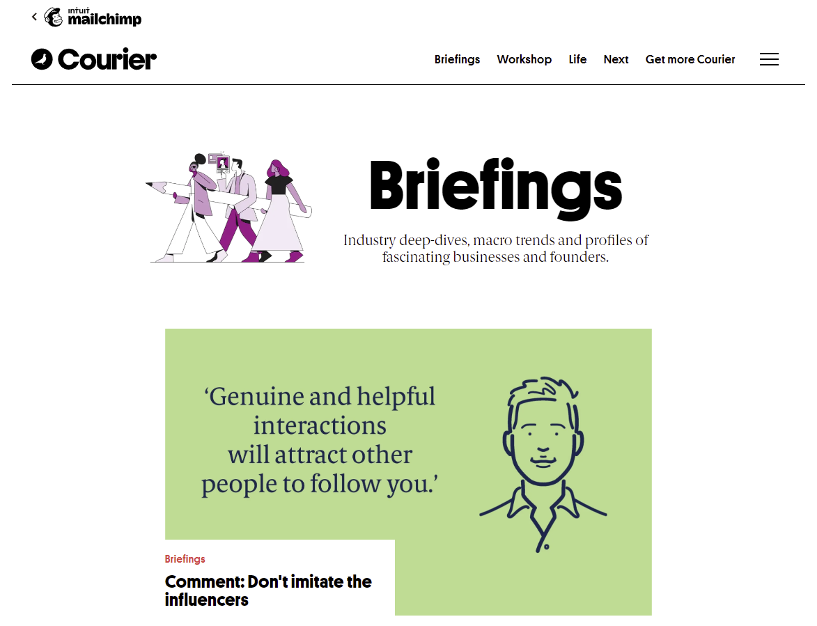 Screenshot of the Mailchimp Briefings page
