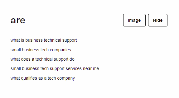 Example of search results from Answer the Public