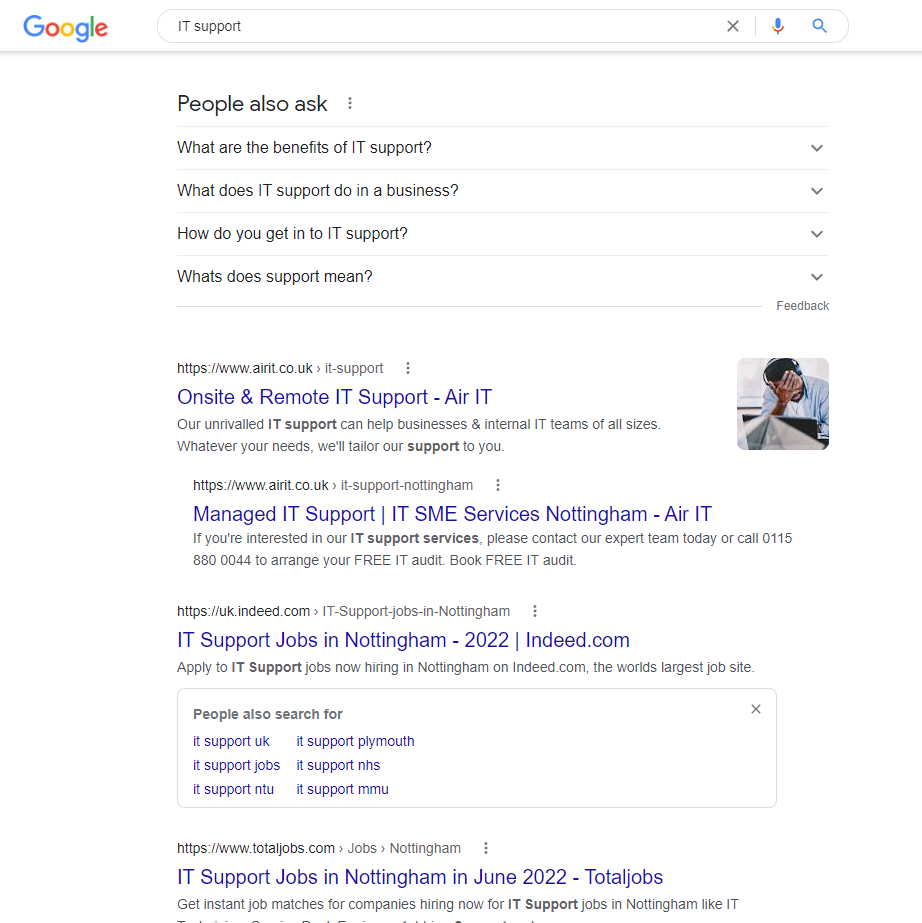 Organic Google search results for IT support