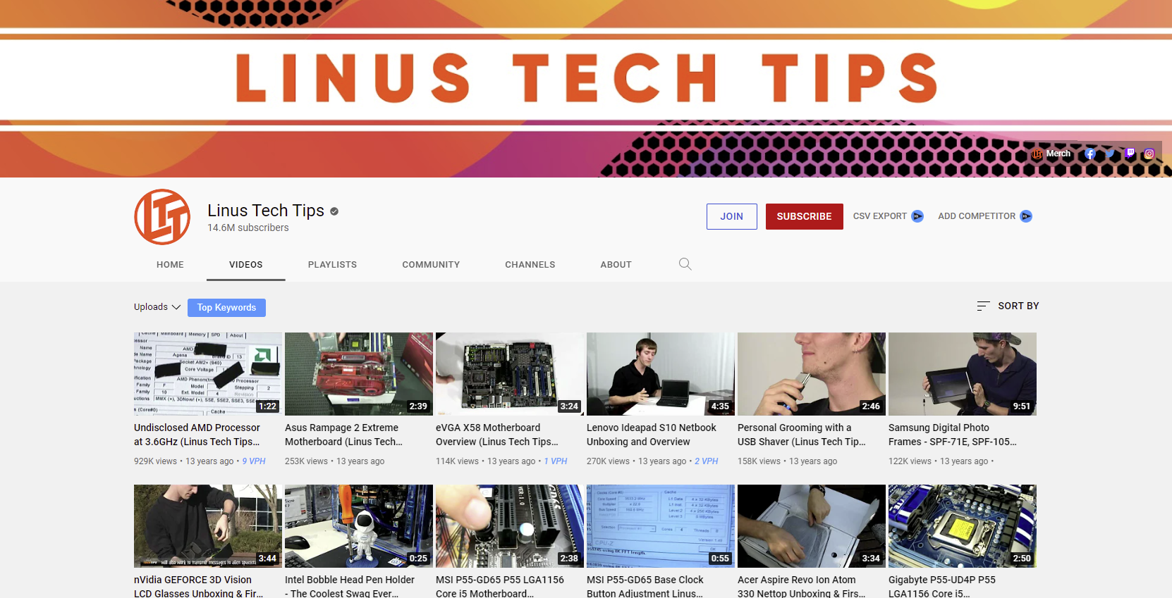 Screenshot of the LinusTechTips YouTube channel