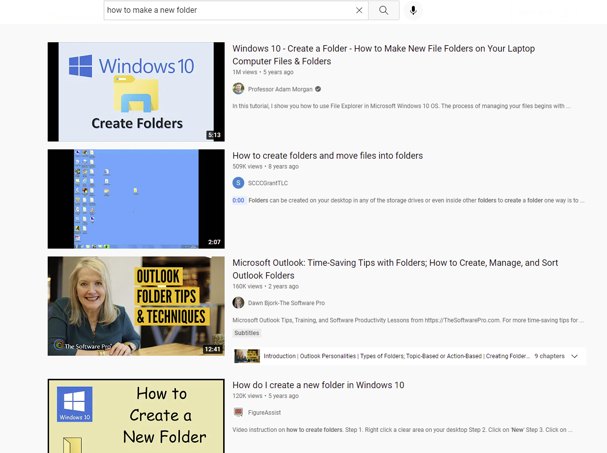 How to make a folder YouTube search