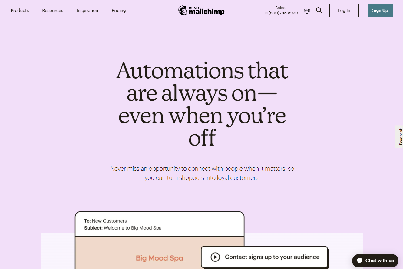 Screenshot of the Mailchimp website